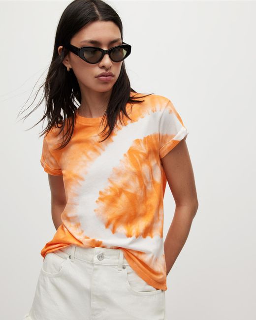 AllSaints Orange Mariana Anna Tie Dye Crew Neck T-shirt