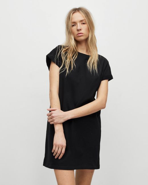 AllSaints Anna Crew Neck Short Sleeve Mini Dress in Black | Lyst Canada