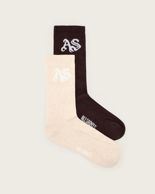 AllSaints Natural Cotton Gothic 2 Pack Socks, /M