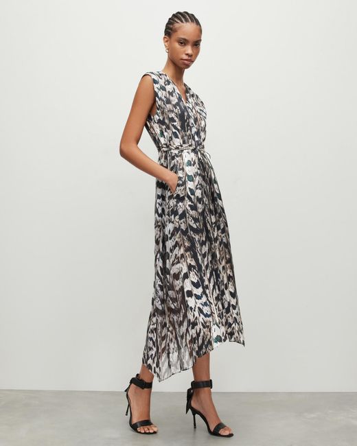 AllSaints White Tate Drawcord Waist Ines Maxi Dress