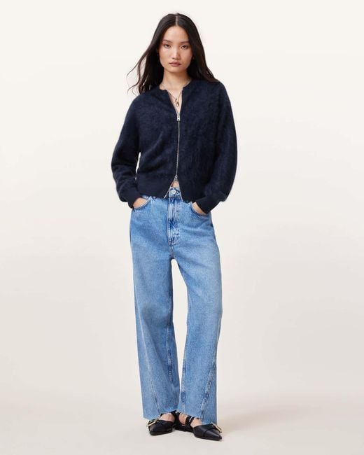 AllSaints Blue Rebel Zip Up Cashmere Cardigan