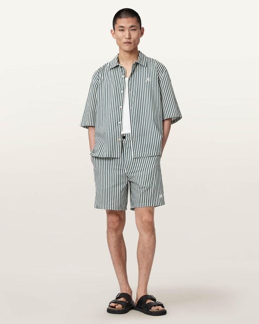 AllSaints Blue Chopin Straight Fit Striped Shorts for men