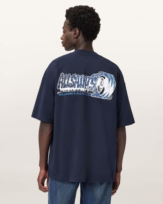 AllSaints Blue Williams X Burnout Crew Neck T-Shirt for men