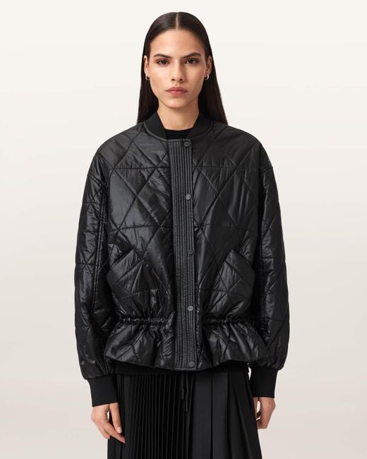AllSaints Black Alli Quilted Bomber Jacket