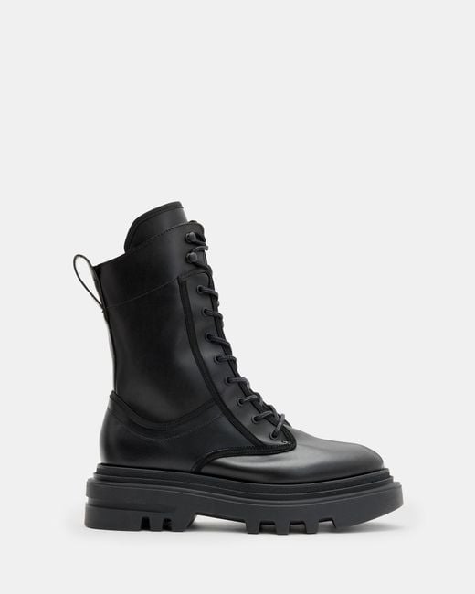 AllSaints Black Alexia Lace Up Chunky Leather Boots