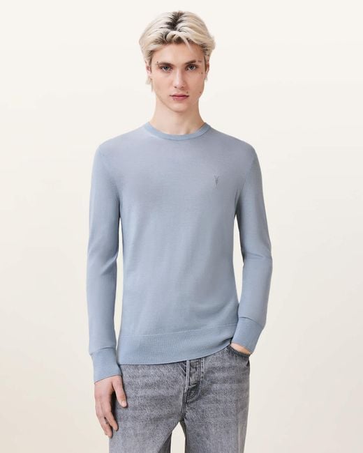 AllSaints Blue Mode Merino Wool Ramskull Jumper for men