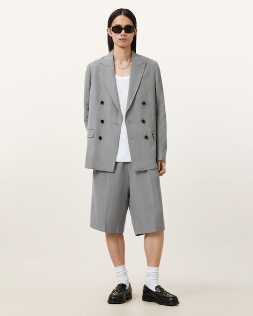 AllSaints Gray Orpheus Relaxed Fit Tailored Shorts for men