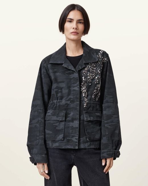 AllSaints Blue Finch Camouflage Denim Jacket