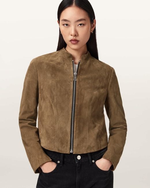 AllSaints Black Sadler Slim Fit Suede Jacket