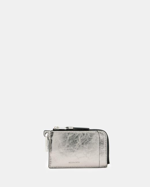 AllSaints Gray Remy Leather Wallet,, Gunmetal