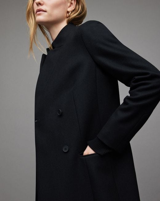 AllSaints Black Sidney Recycled Wool-cashmere Blend Coat,
