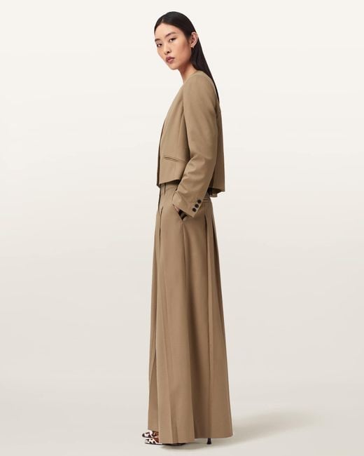AllSaints Natural Wool/Polyester Poppy Wide Leg Pleated Trousers, /Us 2
