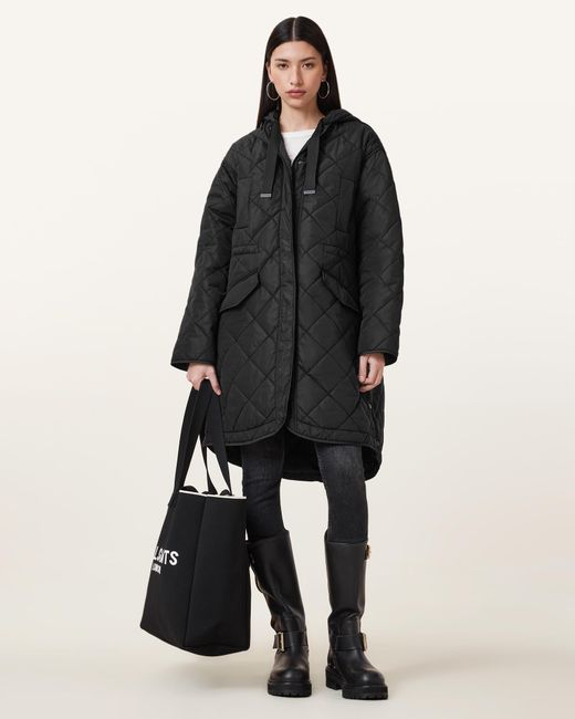AllSaints Black Rina Quilted Liner Coat