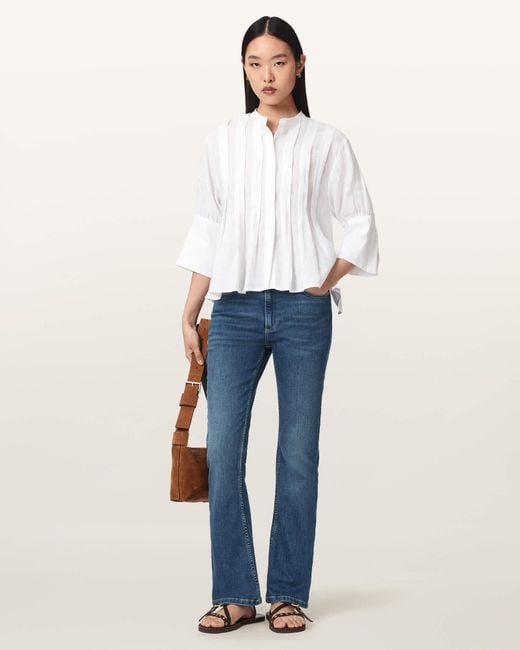 AllSaints White Cotton Haldan Mid Rise Bootcut Denim Jeans, /L30