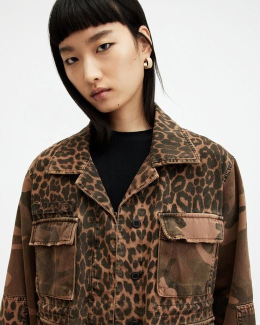 AllSaints Brown Finch Leopard Camouflage Print Jacket