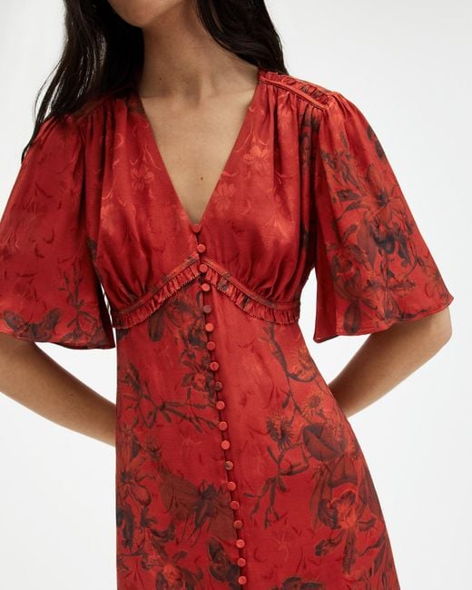 AllSaints Red Tian Sanibel Jacquard Mini Dress,