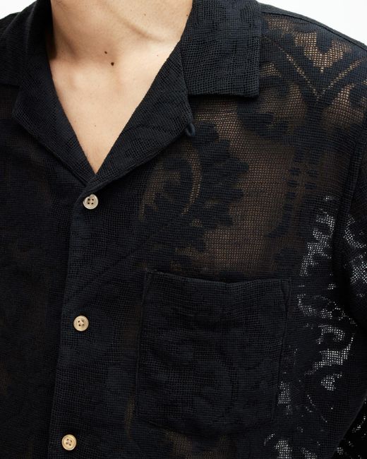 AllSaints Black Cerrito Crochet Lace Relaxed Fit Shirt for men