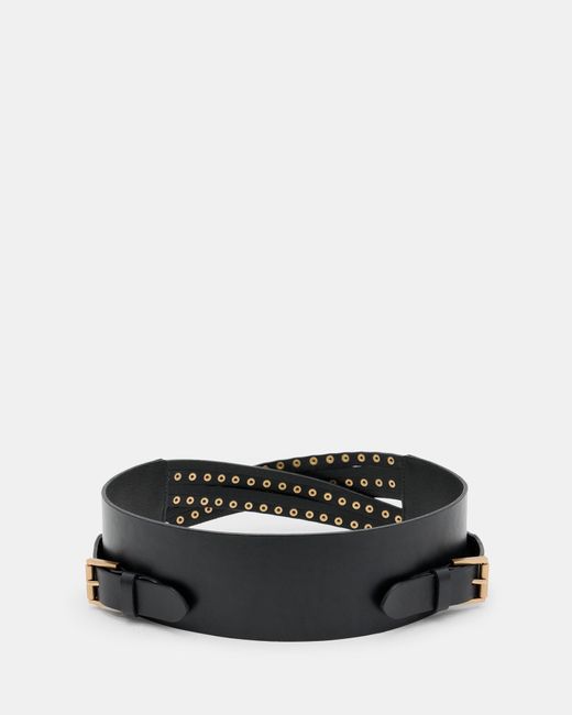 AllSaints Black Leonie Wide Studded Leather Belt,