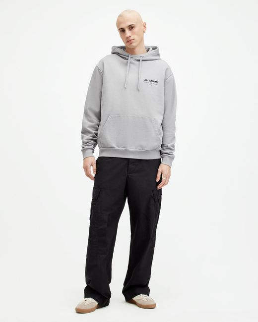 AllSaints Gray Access Relaxed Fit Logo Hoodie, for men