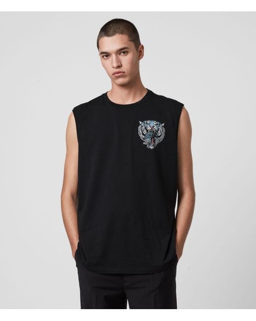 AllSaints Black Twin Tiger Sleeveless Crew T-shirt for men
