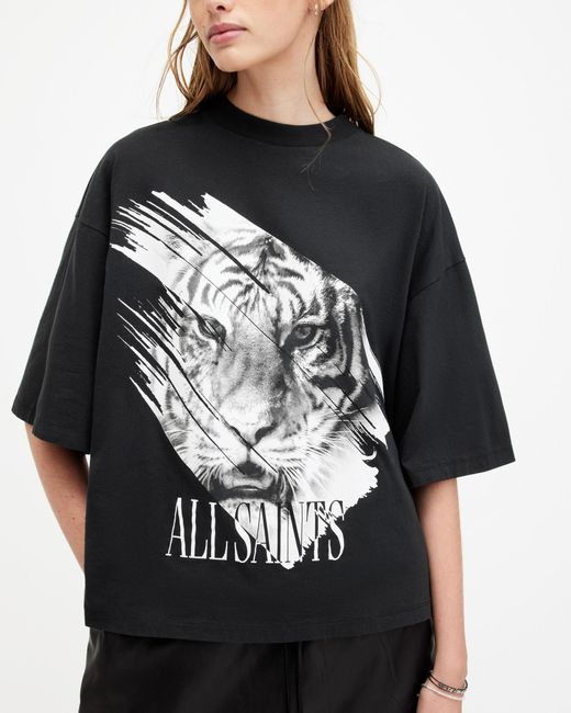 AllSaints Black Prowl Amelie Oversized Boxy T-shirt,