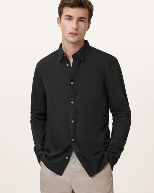 AllSaints Black Hawthorne Ramskull Stretch Fit Shirt for men