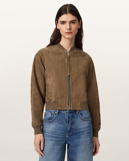 AllSaints Natural Suede Orten Suede Bomber Jacket, /Us 2