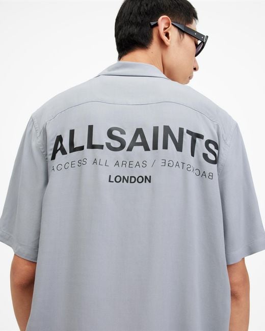AllSaints Gray Access Short Sleeve Relaxed Fit Shirt, for men