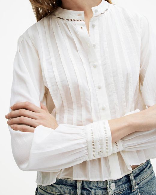 AllSaints White Olea Removable Collar Pintucked Shirt