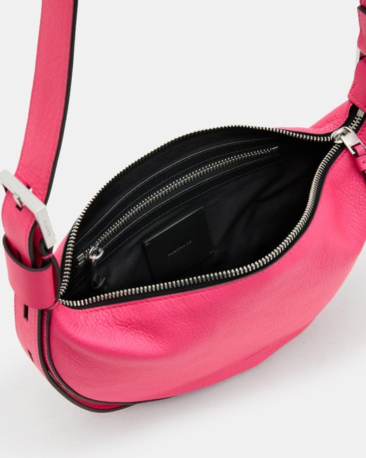 AllSaints Pink Half Moon Leather Crossbody Bag