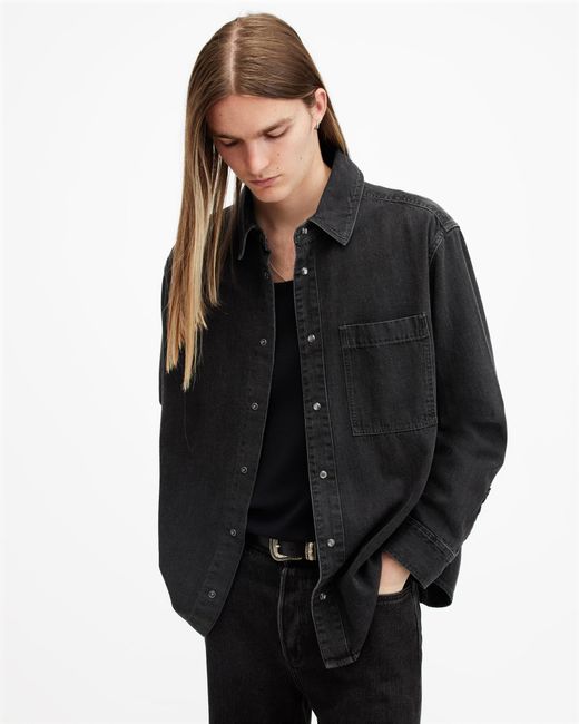 AllSaints Black Tolhurst Relaxed Fit Shirt,, Washed for men