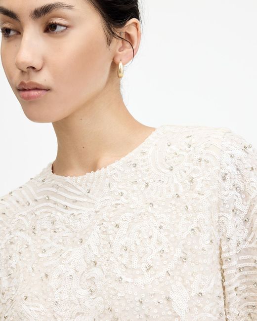 AllSaints White Ivy Embellished Cropped Top,