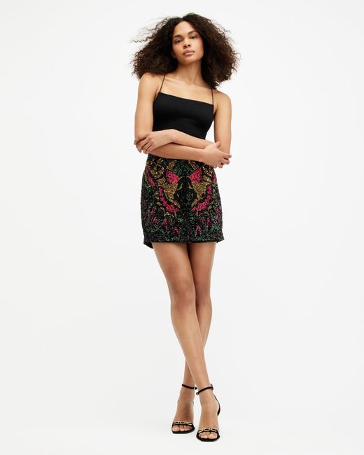 AllSaints Black Jamilia Embellished Mini Skirt,