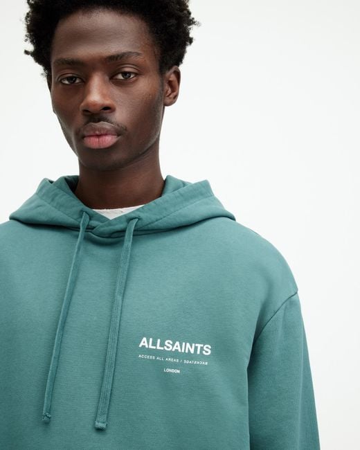 AllSaints Green Access Relaxed Fit Logo Hoodie, for men