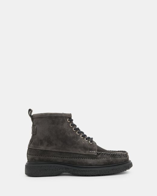 AllSaints Black Gibbs Mocassin Suede Boots,, Charcoal for men