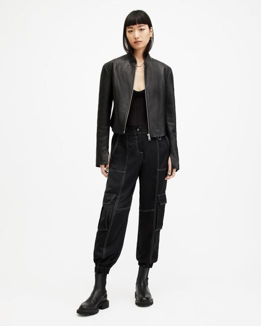 AllSaints Black Fran High Rise Tapered Cargo Trousers
