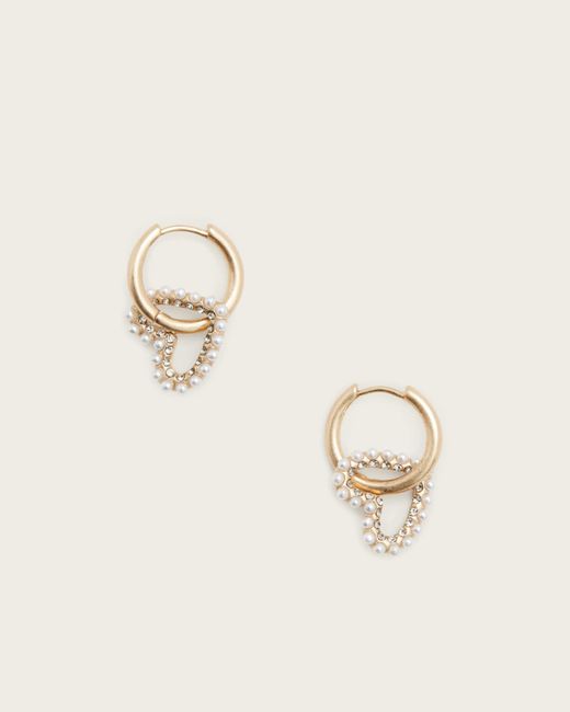 AllSaints Natural Vida Heart Beaded Hoop Earrings
