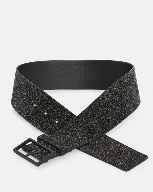 AllSaints Black Mary Sparkle Leather Wide Waist Belt