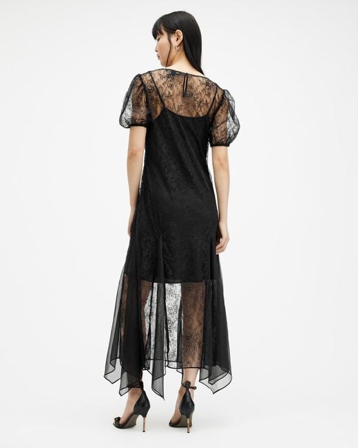 AllSaints Black Rayna V-neck Lace Maxi Dress,