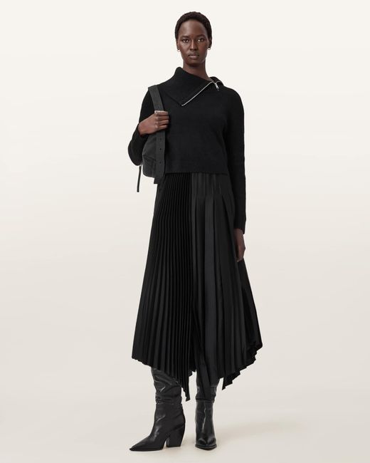 AllSaints Black Jax 2-In-1 Roll Neck Maxi Dress