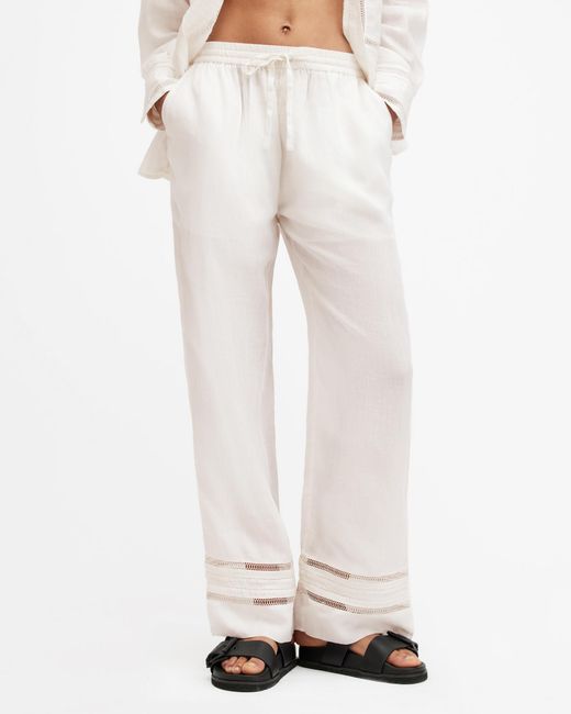 AllSaints White Jade Linen Wide Leg Pants