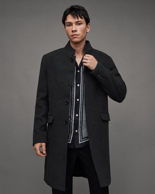 AllSaints Gray Strummer Wool Blend Slim Fit Coat for men
