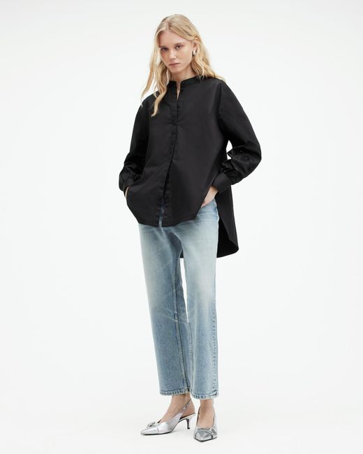 AllSaints Black Marcie Embroidered Val Relaxed Fit Shirt