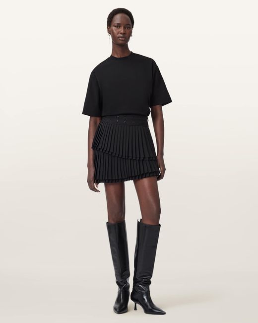 AllSaints Black Polyester Oona Pleated Mini Skirt, /Us 2