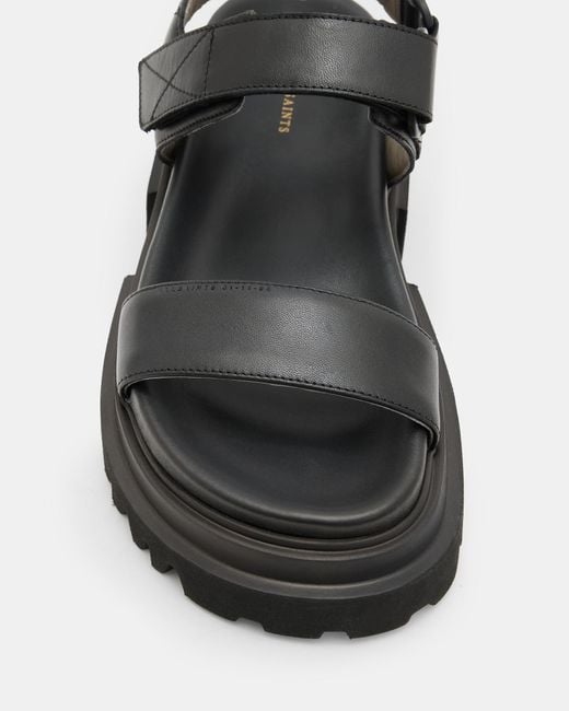 AllSaints Black Rory Chunky Leather Velcro Sandals,