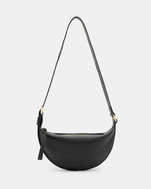 AllSaints Black Half Moon Leather Crossbody Bag