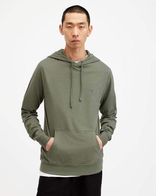 AllSaints Green Brace Pullover Brushed Cotton Hoodie, for men