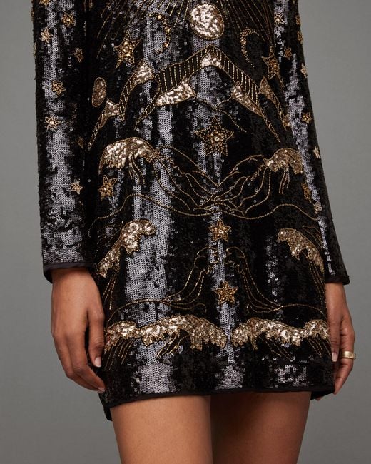 Daisy Topaz Sequin All Saints Sequin Dress Allsaints Noushka Beaded Long  Sleeve Minidress In Black 61%