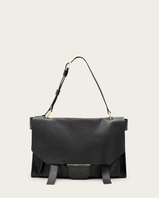 AllSaints Black Ursa Grain Leather Satchel Bag
