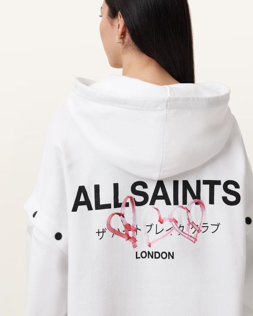 AllSaints White Amore Amphie Embroidered Hoodie